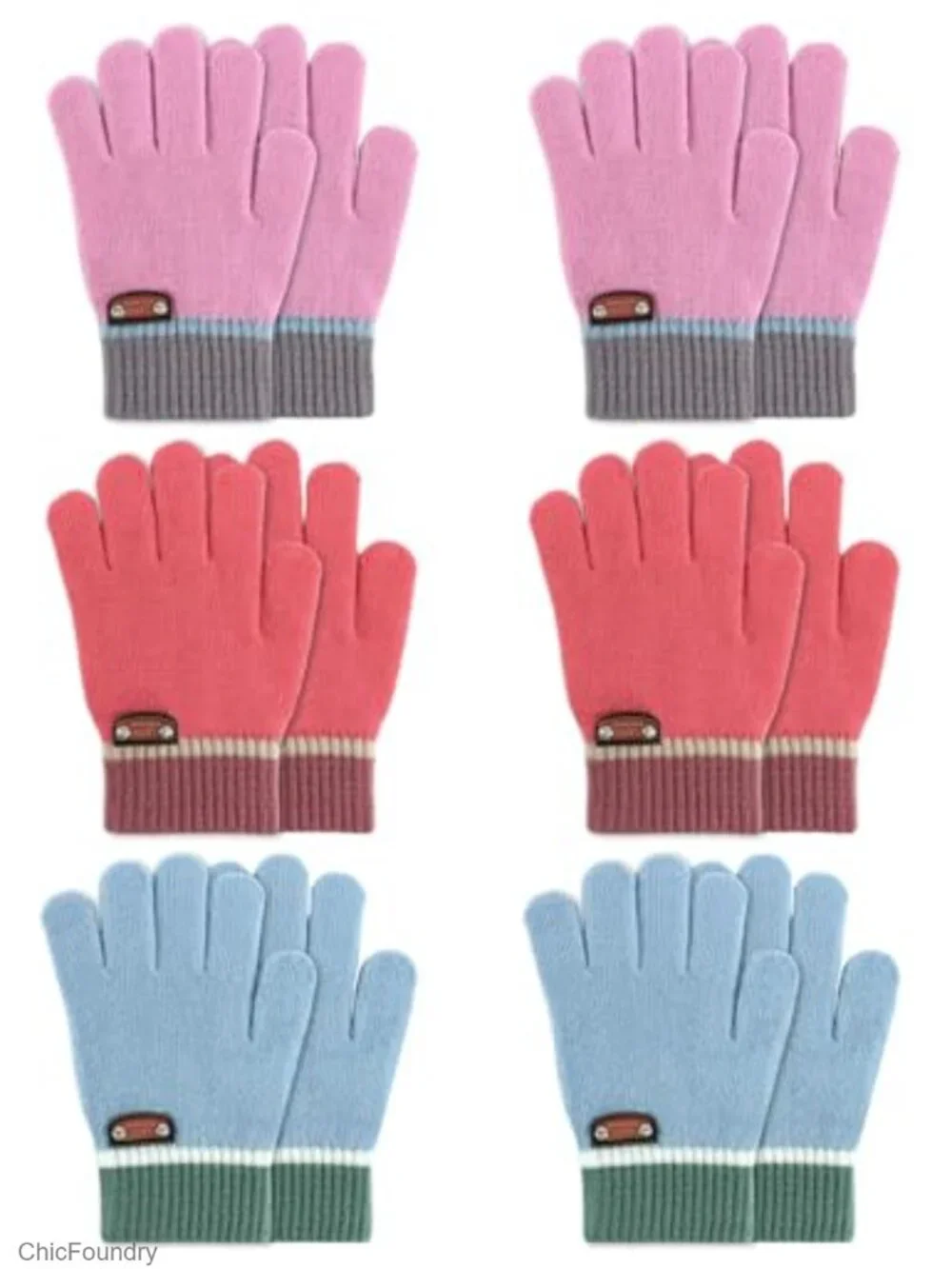 6 Pairs Kids Knitted Wool Gloves Stretchy Warm Mittens